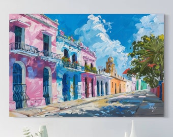 Santo Domingo Zona Colonial Canvas Wall Art, Dominican Republic Print, Ready-to-Hang, Colorful Framed Canvas Poster, Stunning Cultural Decor