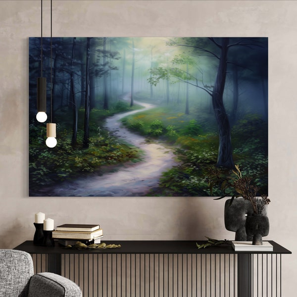 Misty Forest Landscape on Large Canvas - Foggy Woodland Wall Art, Tranquil Nature Decor
