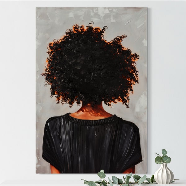 Curly Hair Woman Wall Art - Girly Dark Academia Minimalist Black Woman Art on Canvas for Living Room and Bedroom Decor