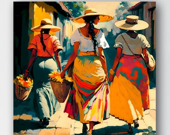 Colombian Women Painting | Colombian Wall Art | Medellin Cartagena | Canvas Prints | Colombian Home Decor | Latina Art | Colombia Art Prints