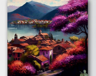 Valle de Bravo Mexican Art Painting - Canvas Wall Print, Traditional Mexican Landscape, Hispanic Home Decor, Unique Latino Room Artwork