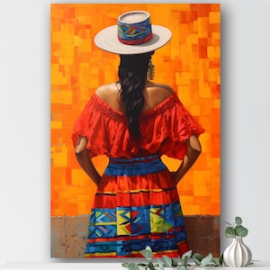 Colombian Women Abstract Art - Vibrant Female Portrait, Modern Home Decor, Latin American Canvas, Colorful Ethnic Art