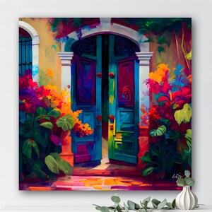 Mexican Art Painting Print - Guanajuato Door, Vibrant Colorful Door Frame Art, Chic Mexican Home Decor Canvas