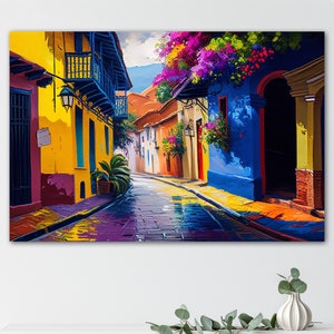 Colombia Art Painting, Old Town Cartagena Art Poster, Modern Colorful Colombian Art, Cartagena Art, Colorful Art Decor, Colombian Artwork