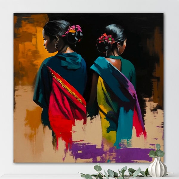 Balinese vrouwen canvas kunst aan de muur | Indonesische kunstafdrukken | Bali-muurdecoratie | Oost-Aziatische woondecoratie | Inwijdingsfeest cadeau | Woonkamer decor