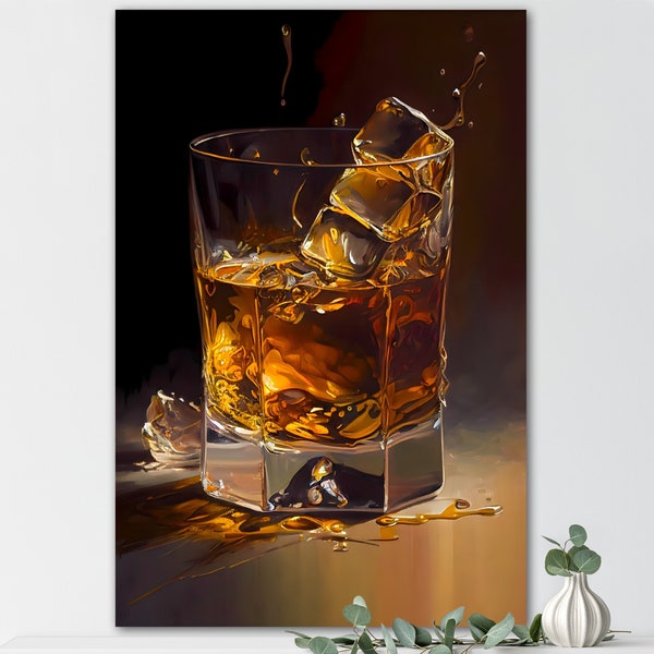 Abstract Whiskey Glasses Canvas Wall Art - Modern Bar Cart Decor, Chic Bourbon and Alcohol Art Prints for Stylish Home Bar and Kitchen