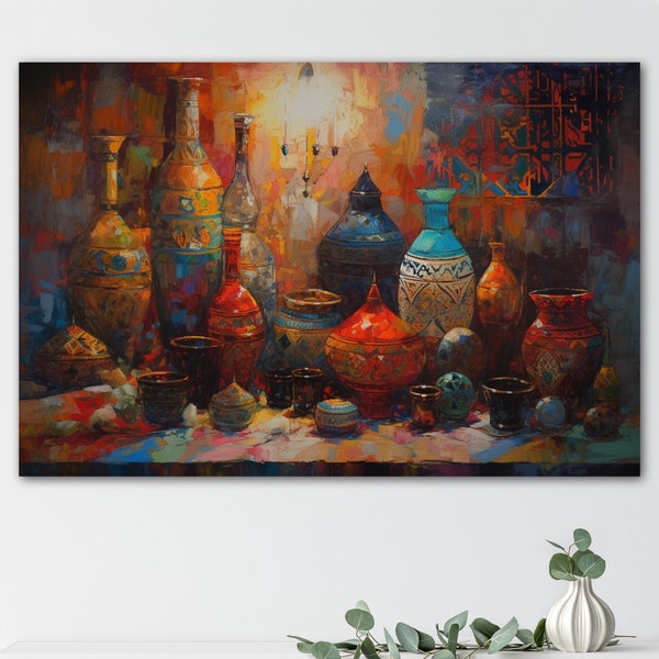 Moroccan Tableau Canvas Wall Art - Authentic Boho Living Room Decor, Vibrant Moroccan Home Decor Print, Traditional Morocco Art