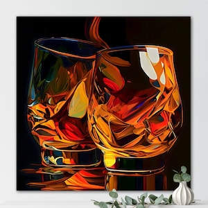Abstrakter Whisky Kunst, Leinwand - Wanddekor - Whiskygläser Kunst, Wohndekor, einzigartiges Geschenk, Wohnzimmer, Schlafzimmer, Küche, gerahmtes Leinwanddruck