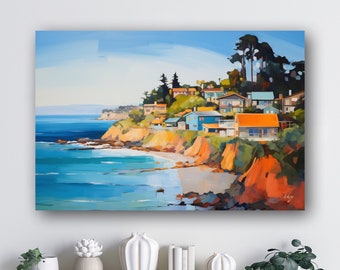 Carmel by the Sea Oil Painting Print | Canvas Wall Art | Coastal Home Decor | Framed Beach Wall Art | California Landscape Art Print