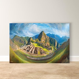 Machu Picchu Wandkunst, Peru Berg Leinwanddruck, Alte Inka Stadt Malerei, Rustikale Landschaftsdekoration, Gerahmte Anden Wandkunst