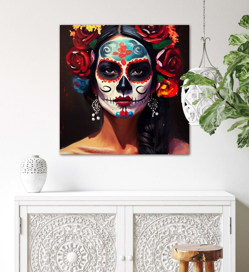 Mexican Art Dia De Los Muertos Mexican Wall Art Colorful Etsy