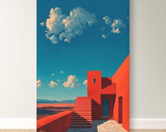 Jalisco Architecture Wall Art, Mexico Red House Canvas Print, Bold Travel Art, Framed Modern Home Decor, Cultural Painting Gift Idea