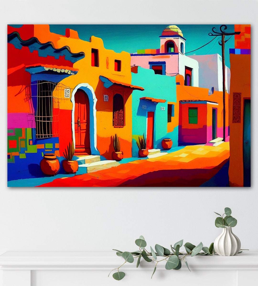 Puebla Mexican Wall Art, Colorful Mexican Painting Print, Mexican