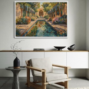 Persian Garden Canvas Wall Art, Islamic Architecture Framed Canvas Print, Blue Tile Courtyard Fountain Landscape Painting, Living Room Decor
Persian Garden Wall Art Canvas Print of Shiraz Courtyard, Islamic Architecture Art Print, Colorful Floral Home Decor Landscape