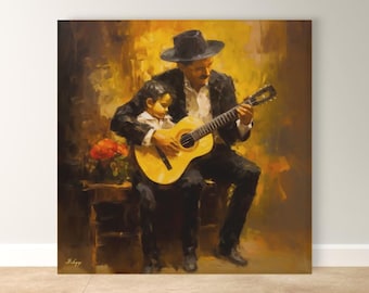 Vicente Fernandez Wall Art, Mexican Ranchera Guitar Print, Father Son Music Art, Latin Music Canvas, Framed Canvas, Music Lover Gift
