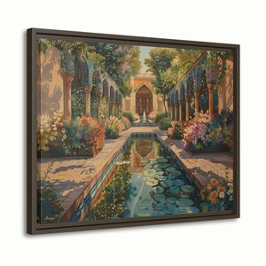 Persian Garden Canvas Wall Art, Islamic Architecture Framed Canvas Print, Blue Tile Courtyard Fountain Landscape Painting, Living Room Decor
Persian Garden Wall Art Canvas Print of Shiraz Courtyard, Islamic Architecture Art Print, Colorful Floral Home Decor Landscape