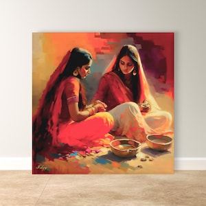 Indian Women Wall Art, Desi Kitchen Painting Print, Rural India Canvas, Framed Indian Print, Cultural Home Decor, Desi Ethnic Wall Art