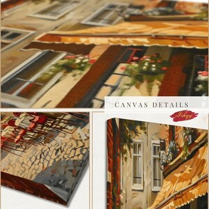 European Cafe Street Wall Art Print, Canvas, Framed Canvas, Rustic Vintage Parisian Bistro, Old Town Cobblestone Alley, Kitchen Dining Decor