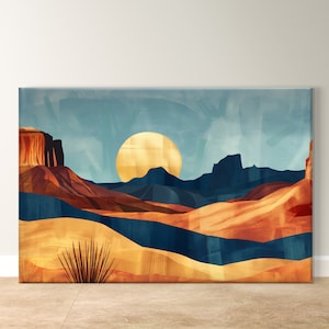 Desert Wall Art, Sunset Canvas - Southwest Landscape Print, Warm Earthy Decor, Boho Western Painting, Modern Rustic Home Gift