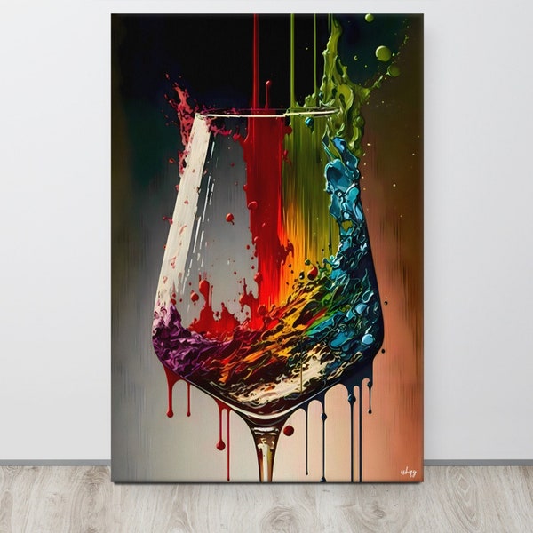 Impresión colorida de pintura de copa de vino / Impresiones de arte en lienzo / Regalo para amantes del vino / Decoración y regalos abstractos de la pared del vino / Arte de pared de cocina grande