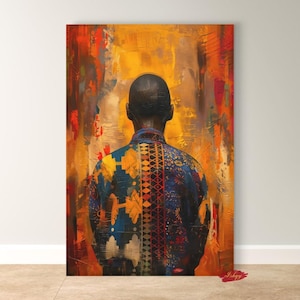 West African Wall Art - Dashiki Portrait Print Afrocentric Vertical Canvas Cultural Decor for Modern Homes or African Heritage Gift
