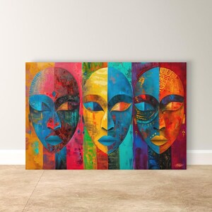 Maasai Mask Wall Art, Colorful African Mask Canvas Print, Tribal Face Painting, Boho Cultural Decor, Bold Afrocentric Wall Artwork