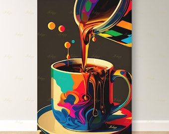 Colorful Pop Art Coffee Wall Art, Bold Coffee Cup Canvas Print, Kitchen Decor, Coffee Lover Gift, Vibrant Espresso Framed Canvas