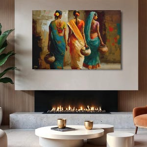 Indian Women Wall Art, Colorful Sari Canvas Print, Rajasthan Village Decor, Boho India Figure Art, Framed Canvas, Housewarming Gift
Indian Village Women Wall Art, Rural India Painting, Saree Women Canvas Art, Cultural Indian Home Decor, Traditional India Artwork