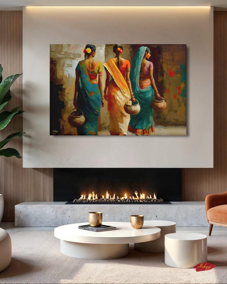 Indian Women Wall Art, Colorful Sari Canvas Print, Rajasthan Village Decor, Boho India Figure Art, Framed Canvas, Housewarming Gift
Indian Village Women Wall Art, Rural India Painting, Saree Women Canvas Art, Cultural Indian Home Decor, Traditional India Artwork