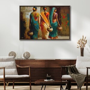 Indian Women Wall Art, Colorful Sari Canvas Print, Rajasthan Village Decor, Boho India Figure Art, Framed Canvas, Housewarming Gift
Indian Village Women Wall Art, Rural India Painting, Saree Women Canvas Art, Cultural Indian Home Decor, Traditional India Artwork