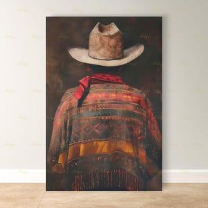 Mexican Vaquero Cowboy Painting Print, Canvas & Framed Canvas Western Wall Art, Charro Serape Ranch Home Decor, Rustic Southwest Country Art