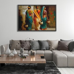 Indian Women Wall Art, Colorful Sari Canvas Print, Rajasthan Village Decor, Boho India Figure Art, Framed Canvas, Housewarming Gift
Indian Village Women Wall Art, Rural India Painting, Saree Women Canvas Art, Cultural Indian Home Decor, Traditional India Artwork