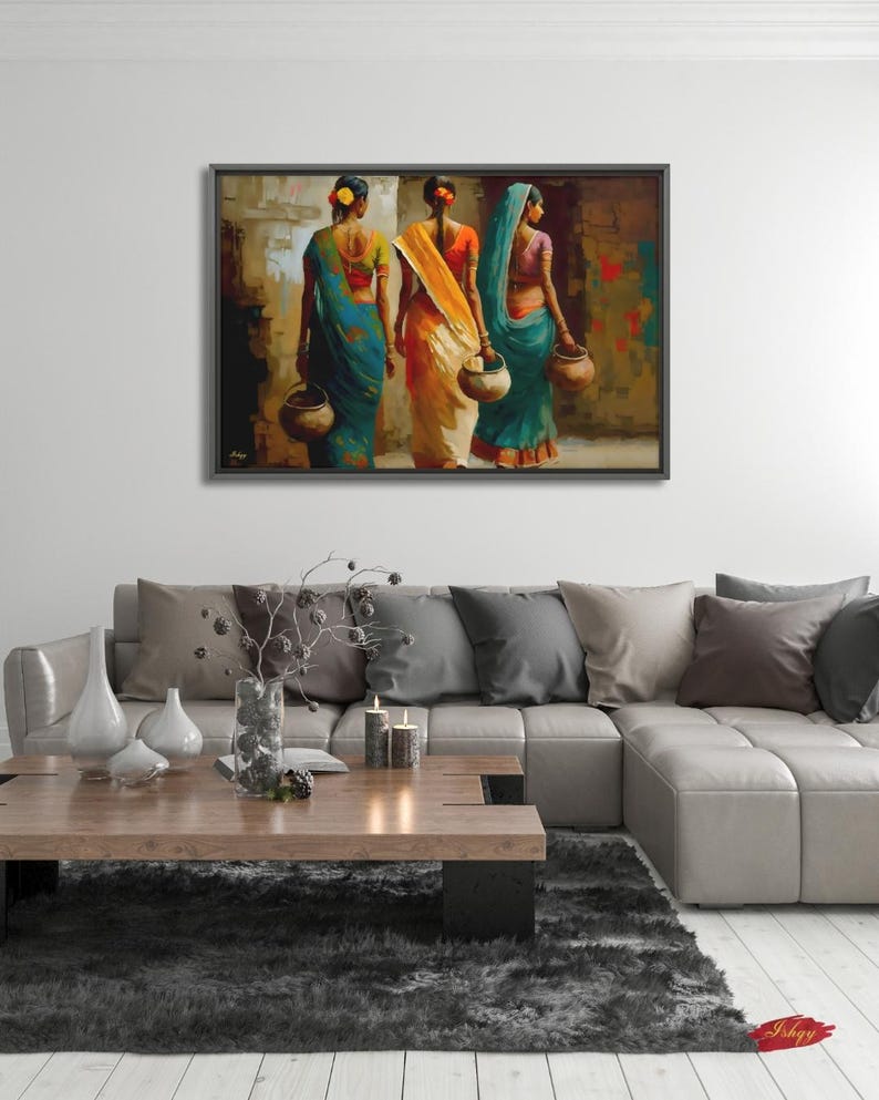 Indian Women Wall Art, Colorful Sari Canvas Print, Rajasthan Village Decor, Boho India Figure Art, Framed Canvas, Housewarming Gift
Indian Village Women Wall Art, Rural India Painting, Saree Women Canvas Art, Cultural Indian Home Decor, Traditional India Artwork