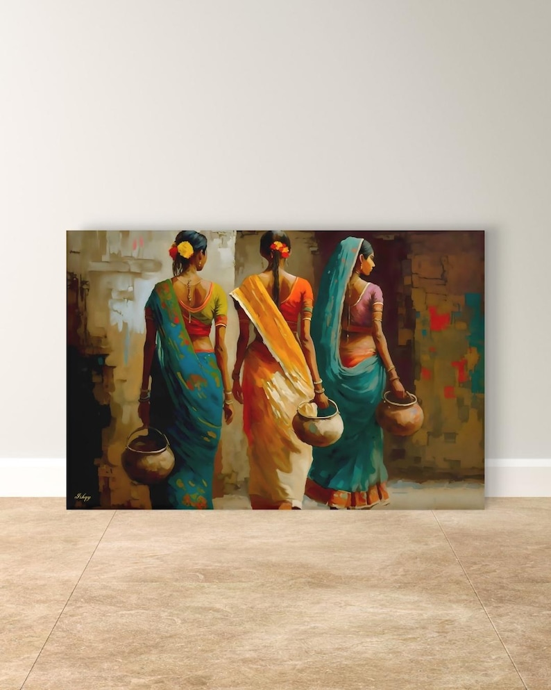 Indian Women Wall Art, Colorful Sari Canvas Print, Rajasthan Village Decor, Boho India Figure Art, Framed Canvas, Housewarming Gift
Indian Village Women Wall Art, Rural India Painting, Saree Women Canvas Art, Cultural Indian Home Decor, Traditional India Artwork