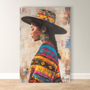 Salvadoran Woman Wall Art, Latin American Portrait Canvas, Cultural Framed Print, Indigenous Textile Art, Central America Home Decor