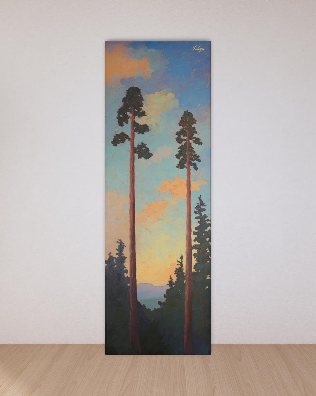 Sunset Forest Tall Pine Tree Art Print, Vertical Nature Wall Art ...