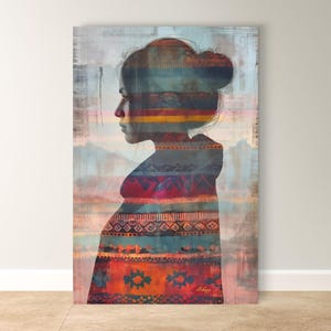 Chilean Woman Wall Art, Andean Textile Portrait Canvas Print, Cultural Framed Painting, Boho Home Decor Art Print with Rustic Charm