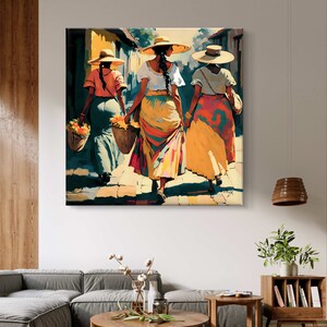 Colombian Women Painting Print Framed Canvas, Vibrant Wall Art, Modern ...