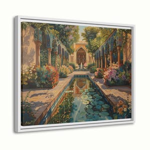 Persian Garden Canvas Wall Art, Islamic Architecture Framed Canvas Print, Blue Tile Courtyard Fountain Landscape Painting, Living Room Decor
Persian Garden Wall Art Canvas Print of Shiraz Courtyard, Islamic Architecture Art Print, Colorful Floral Home Decor Landscape
