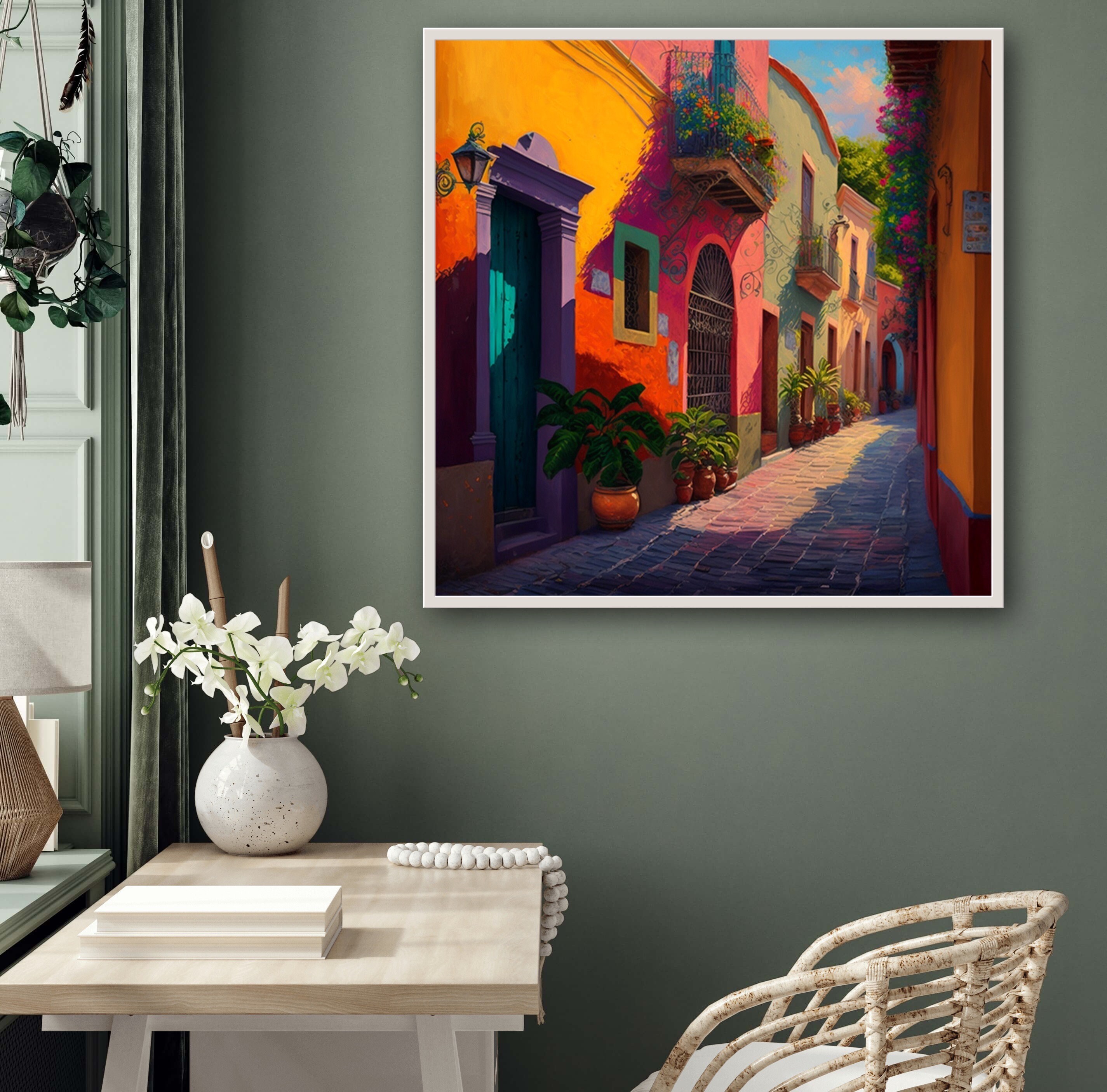 Mexican Village Wall Art Mexican Painting Print Modern Etsy