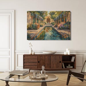 Persian Garden Canvas Wall Art, Islamic Architecture Framed Canvas Print, Blue Tile Courtyard Fountain Landscape Painting, Living Room Decor
Persian Garden Wall Art Canvas Print of Shiraz Courtyard, Islamic Architecture Art Print, Colorful Floral Home Decor Landscape