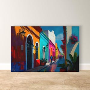 Oaxaca City Street Painting Print on Canvas & Framed Canvas Mexico Wall Art, Colorful Colonial Cityscape Home Decor Art Print