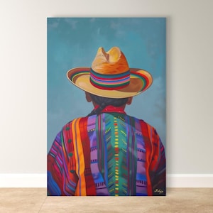 Retrato artístico de un hombre chileno: vibrante pintura de la cultura sudamericana para la decoración del hogar, patrimonio mundial, e idea de regalo inspiradora para viajes.