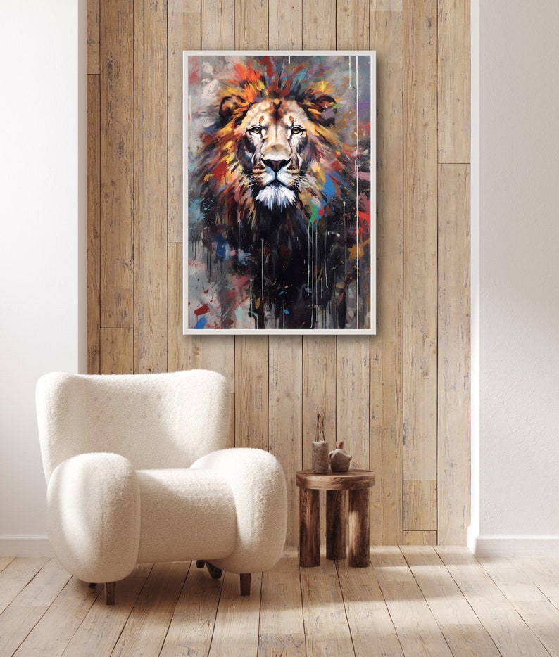 Lion Wall Art Abstract Lion Head Painting Canvas Prints Etsy
