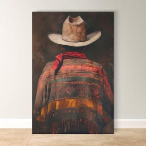Mexican Vaquero Cowboy Painting Print, Canvas & Framed Canvas Western Wall Art, Charro Serape Ranch Home Decor, Rustic Southwest Country Art