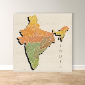India Map Wall Art Print, Cultural Canvas Map of India, Textile Pattern Wall Decor, Framed Travel Art, Vibrant Indian Home Print