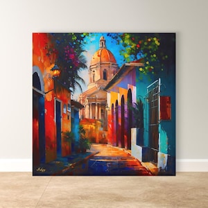 Santo Domingo Colonial Zone Painting Print, Canvas & Framed Canvas Caribbean Wall Art, Colorful Dominican Republic Cityscape Home Decor Art