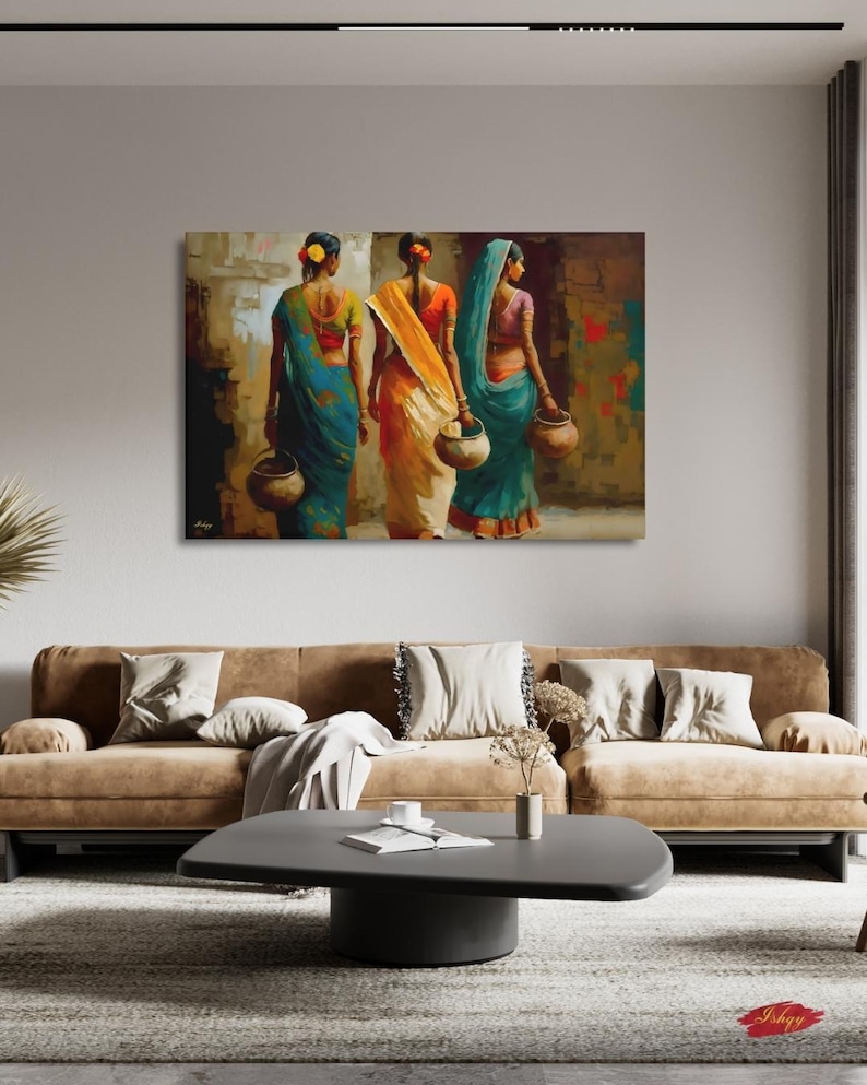 Indian Women Wall Art, Colorful Sari Canvas Print, Rajasthan Village Decor, Boho India Figure Art, Framed Canvas, Housewarming Gift
Indian Village Women Wall Art, Rural India Painting, Saree Women Canvas Art, Cultural Indian Home Decor, Traditional India Artwork