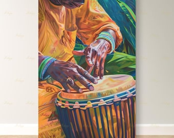 Garifuna muurkunst canvas print, afro-Caribische drum schilderij print, tribal muziek muur decor, levendige percussie ingelijste kunst voor thuis