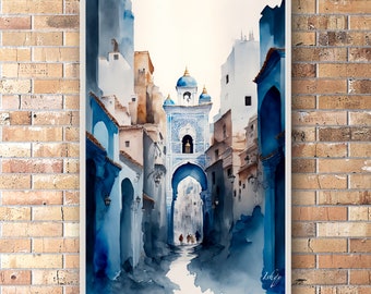 Digital Download Chefchaouen Morocco Watercolor | Moroccan Wall Art | Blue City Painting | Printable Art | Digital Prints